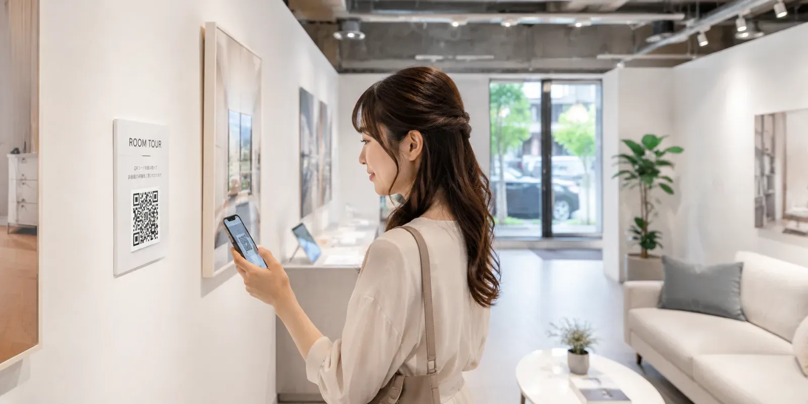 無人展示場での活用 — 二次元コードを読み取るお客様